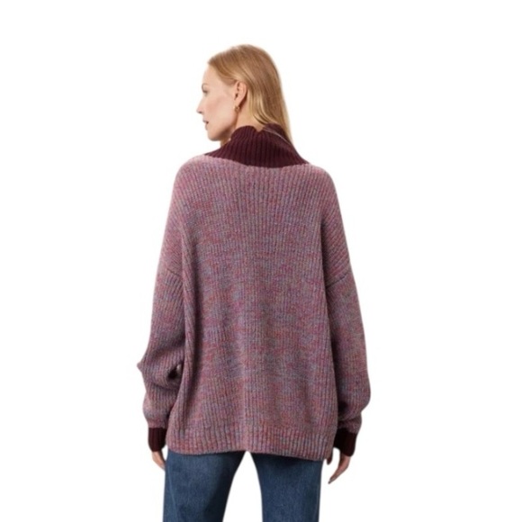 OOF Wear Oversized Sweater Mock Neck Long Sleeve in Burgundy Tweed Size Medium - Picture 2 of 11